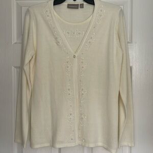 One piece cream sweater medium like new with attached cardigan